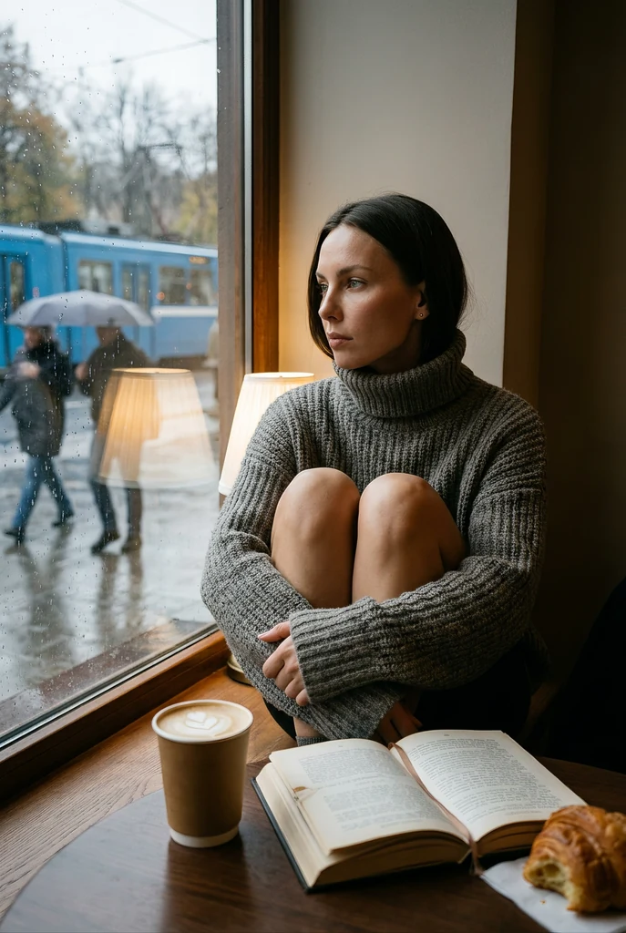 Девушка грудь фотосессия в осеннем кафе