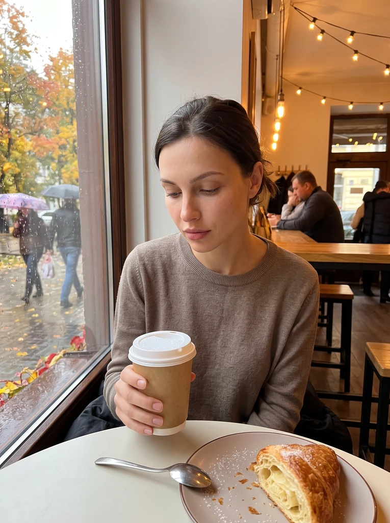 Селфи в осенней кофейне на iPhone
