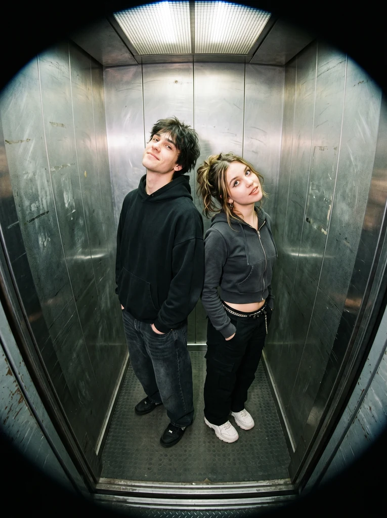 В лифте с верхнего ракурса и fisheye