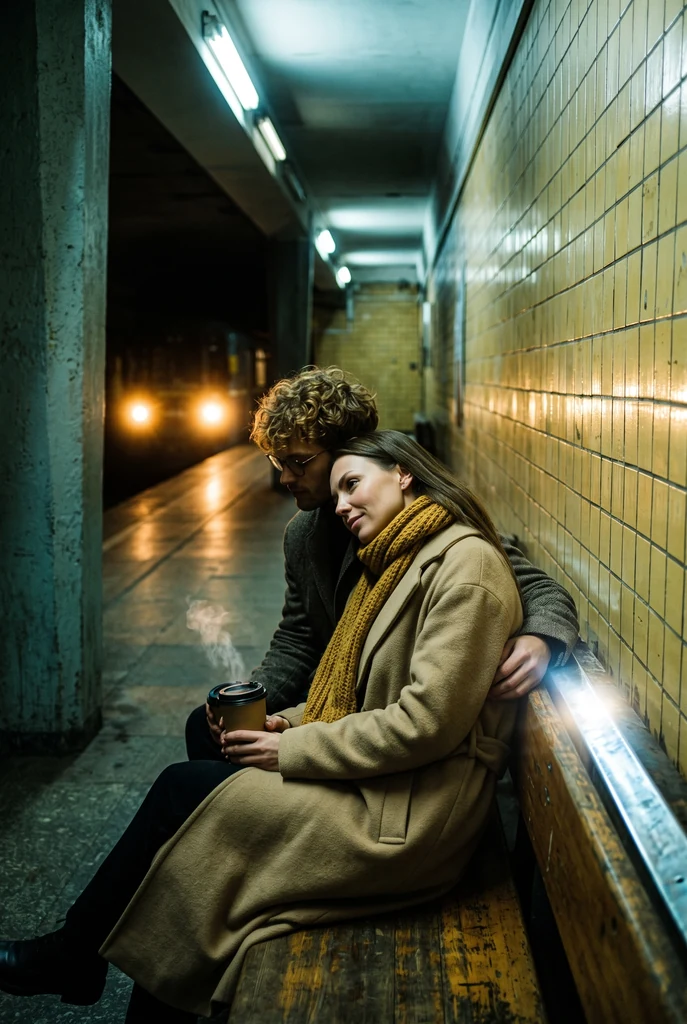Фотосессия в метро: пара на платформе