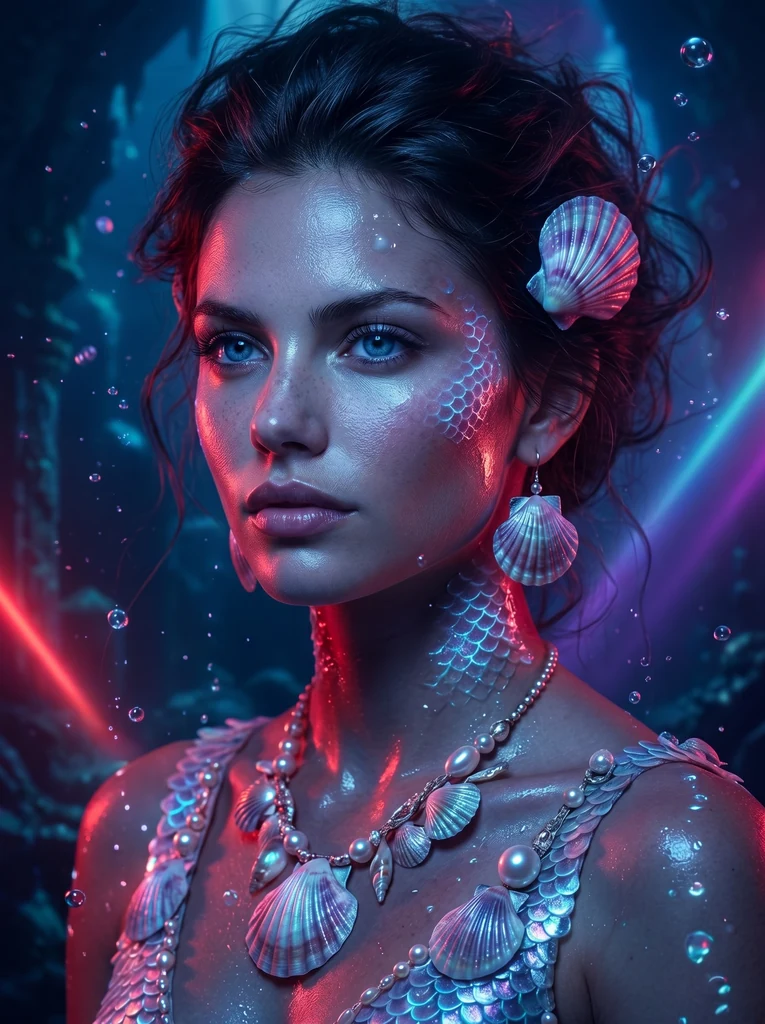 Подводная нимфа в неоновых водах