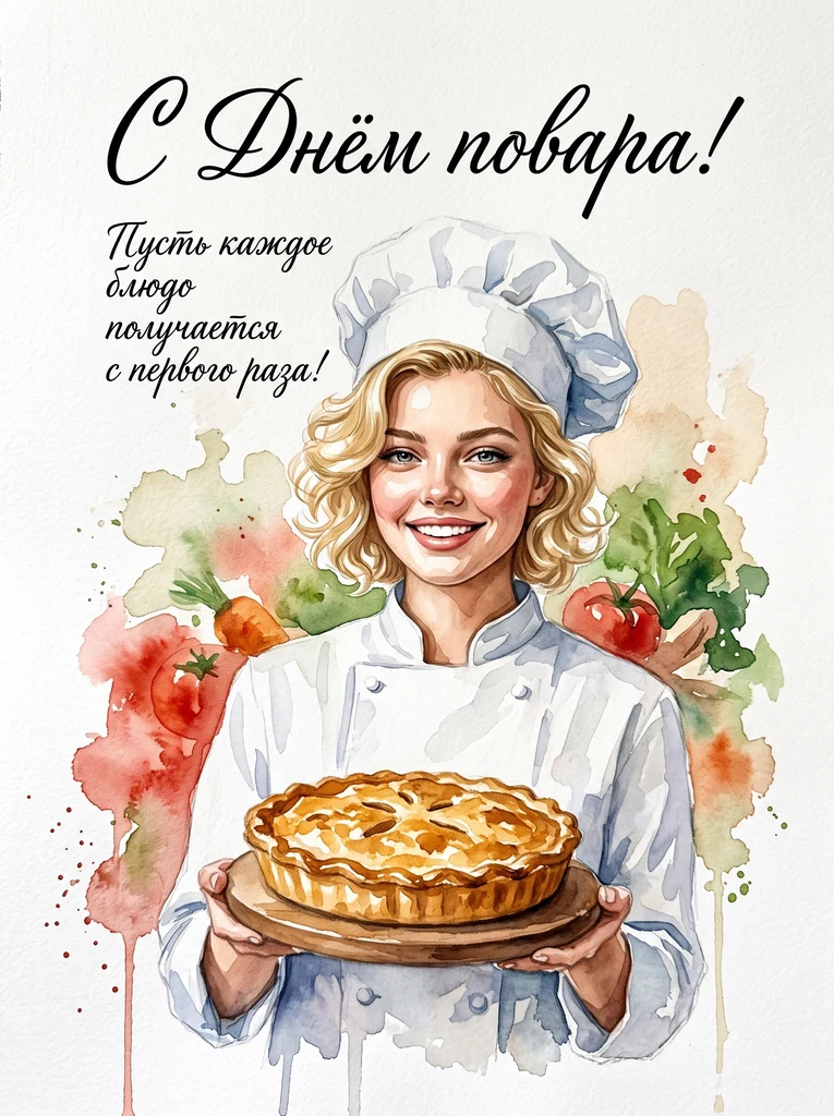 Акварельная открытка повару