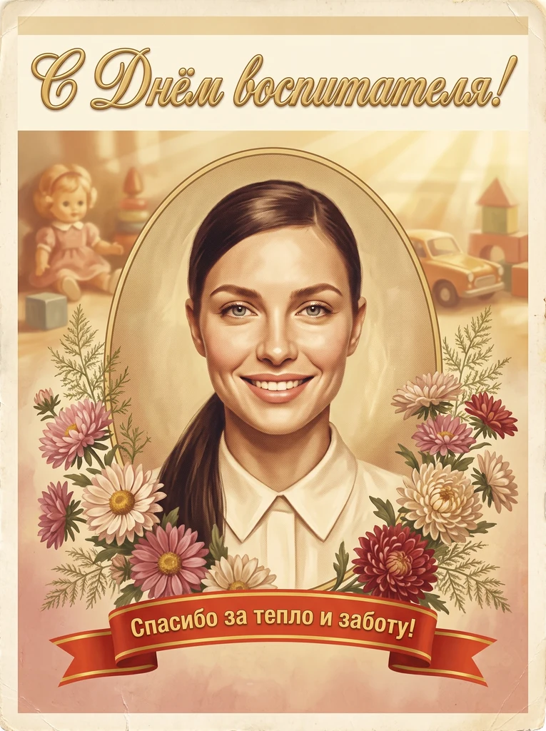 Винтажная открытка воспитателю