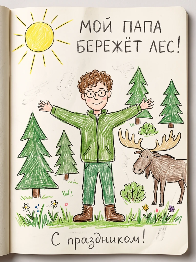 Детский рисунок про лес