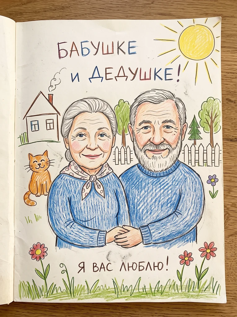 Детский рисунок бабушке и дедушке