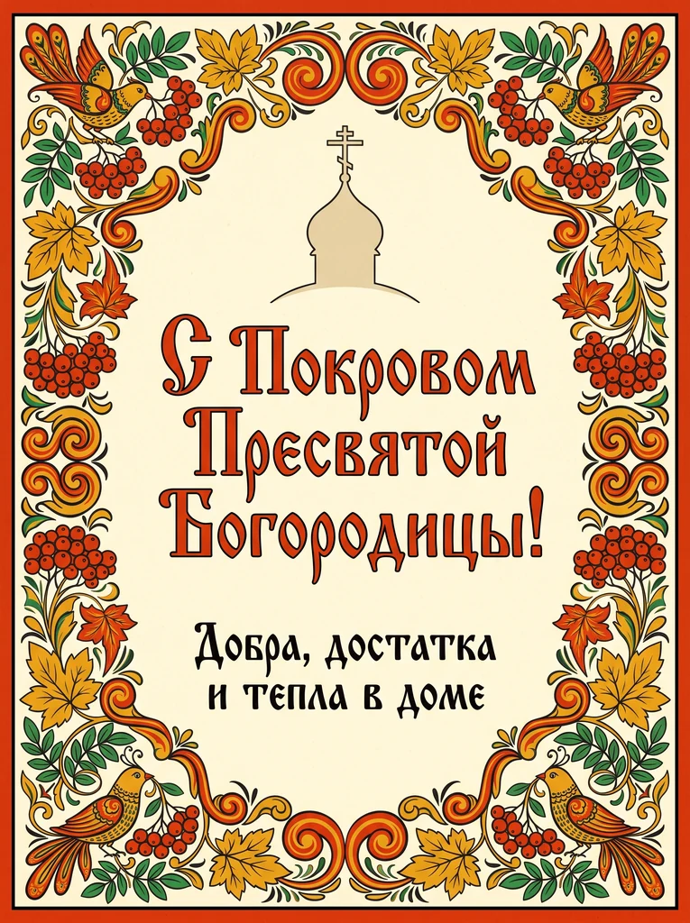 Лубочная открытка к Покрову