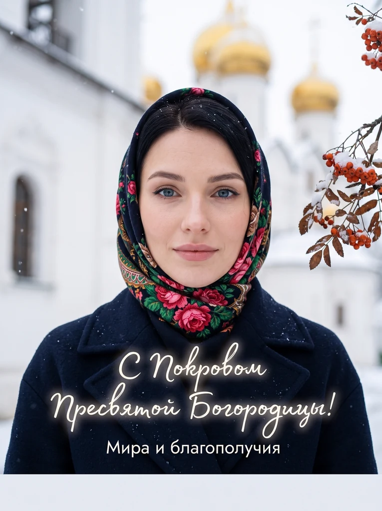 В праздничном платке у храма