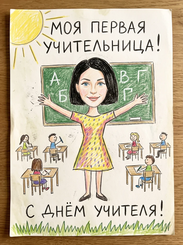 Детский рисунок первой учительнице