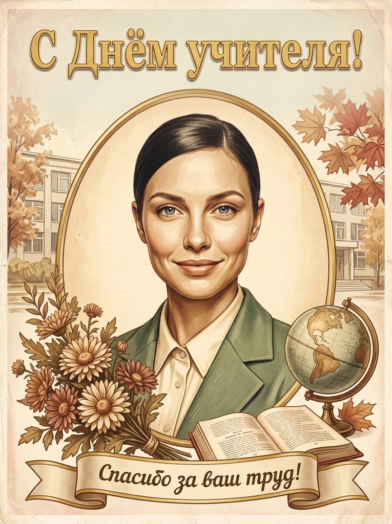 Советская открытка «С Днём учителя»