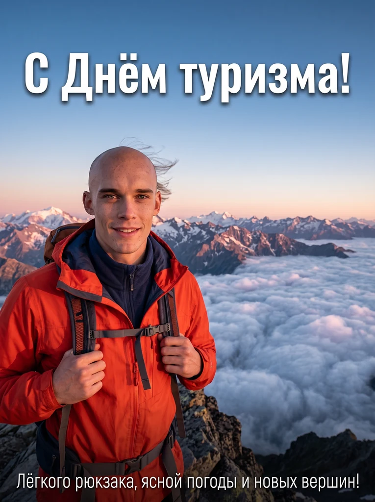 На вершине с рюкзаком