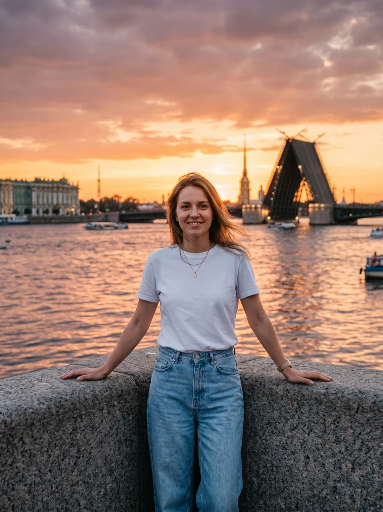 У Невы на закате в Петербурге